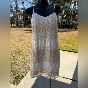 Lilly Pulitzer Gold Metallic Marbleized Knit Lace XS Mini Dusk Dress 97855